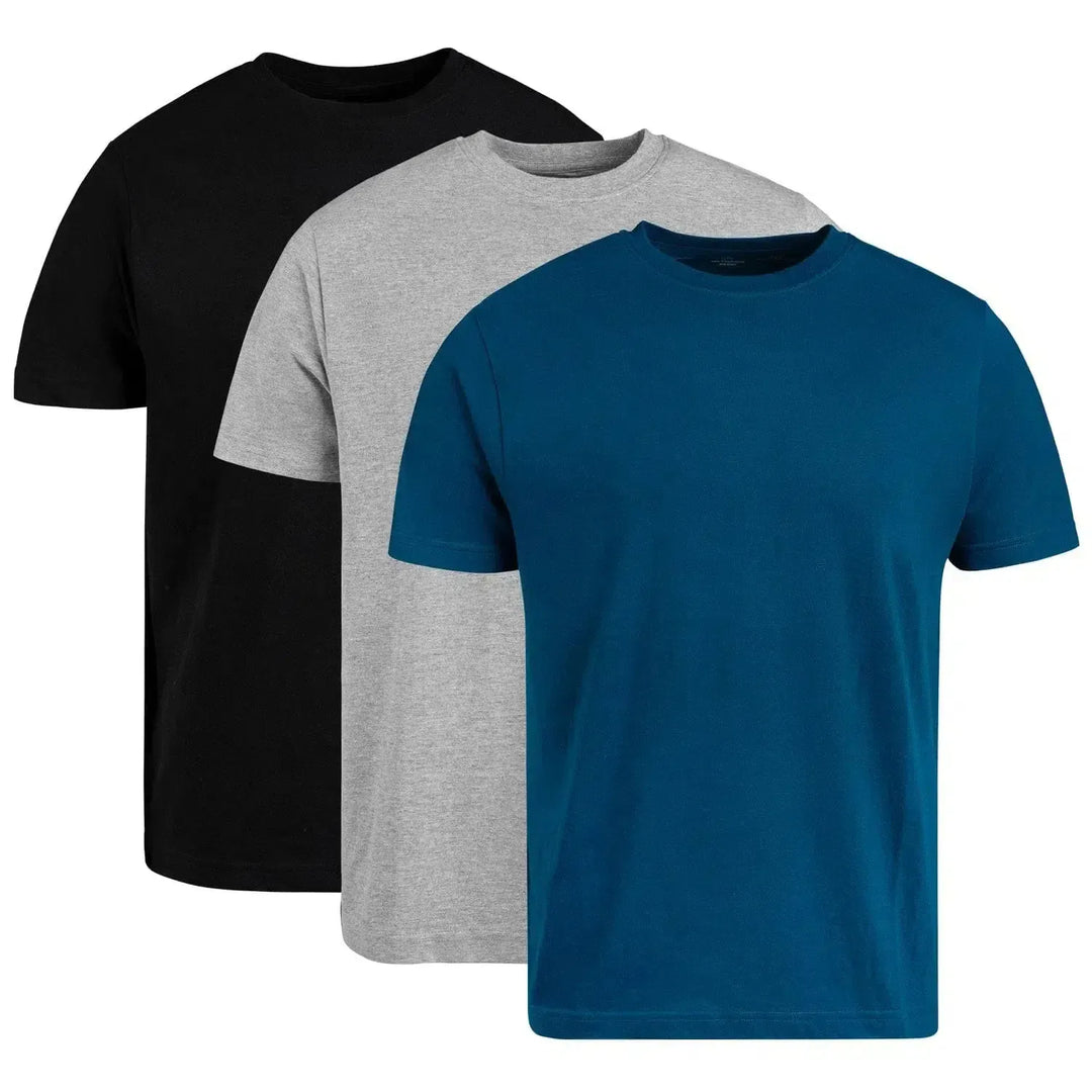 Circle One Men's Crew-Neck T-Shirts For Men 3-Pack - Cobalt, Heather Gray, Black-Shirts & Tops-S-