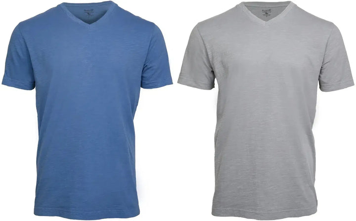 RuckFitt Mens Garment-dyed slub cotton V-Neck T-Shirt - 2-Pack-Shirts & Tops-Blue Night - Cool Gray-M-