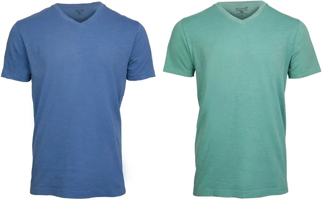 RuckFitt Mens Garment-dyed slub cotton V-Neck T-Shirt - 2-Pack-Shirts & Tops-Blue Night - Mint Green-M-