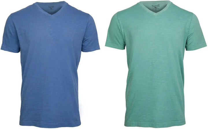 RuckFitt Mens Garment-dyed slub cotton V-Neck T-Shirt - 2-Pack-Shirts & Tops-Blue Night - Mint Green-M-