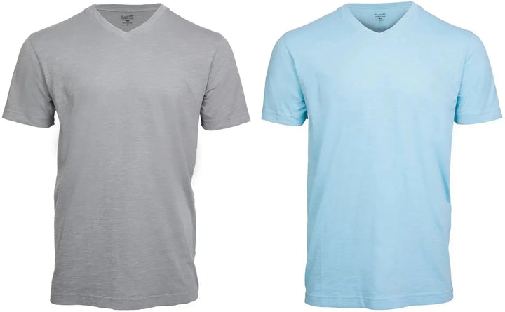 RuckFitt Mens Garment-dyed slub cotton V-Neck T-Shirt - 2-Pack-Shirts & Tops-Cool Gray - Sky Blue-M-