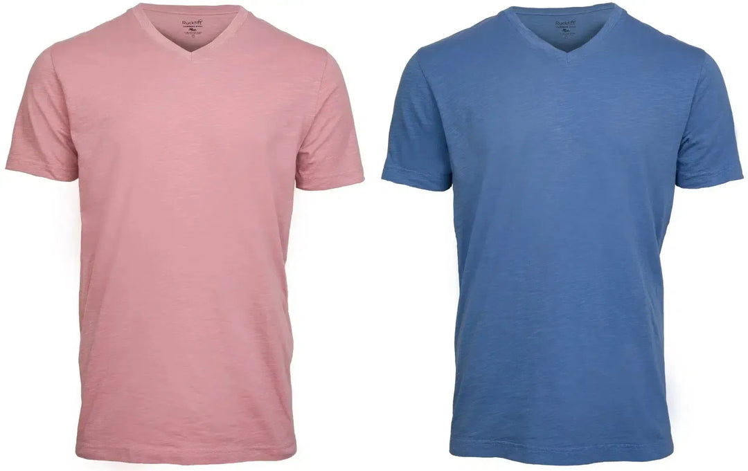 RuckFitt Mens Garment-dyed slub cotton V-Neck T-Shirt - 2-Pack-Shirts & Tops-Light Orchid - Blue Night-M-