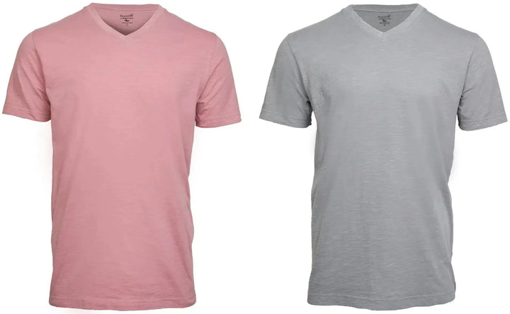 RuckFitt Mens Garment-dyed slub cotton V-Neck T-Shirt - 2-Pack-Shirts & Tops-Light Orchid - Cool Gray-M-