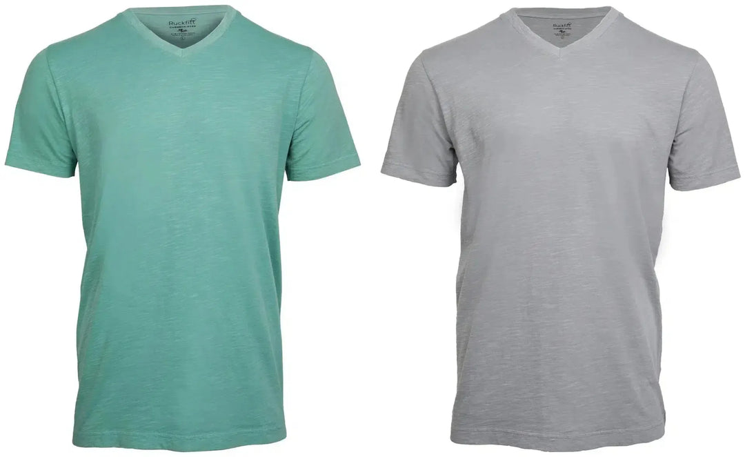 RuckFitt Mens Garment-dyed slub cotton V-Neck T-Shirt - 2-Pack-Shirts & Tops-Mint Green - Cool Gray-M-