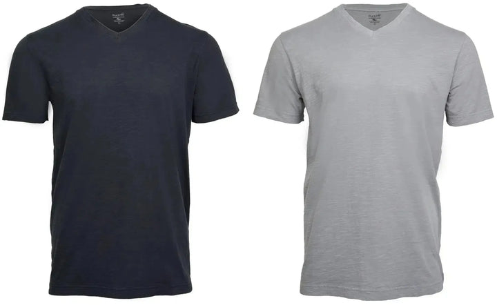 RuckFitt Mens Garment-dyed slub cotton V-Neck T-Shirt - 2-Pack-Shirts & Tops-Navy - Cool Gray-M-