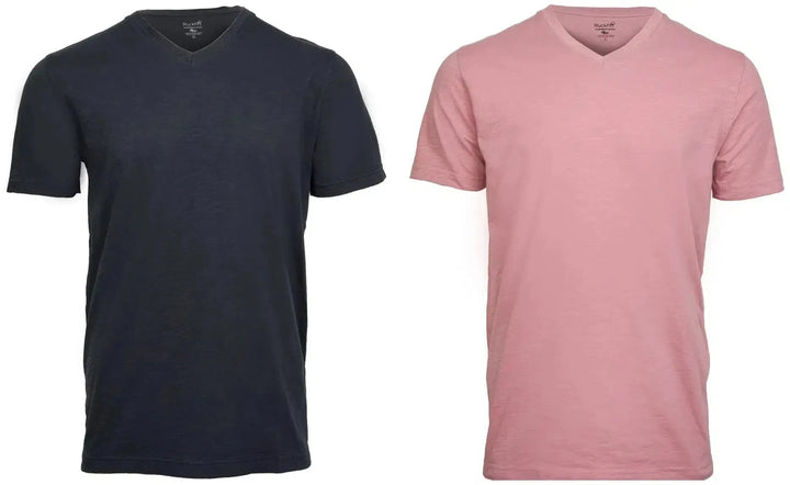 RuckFitt Mens Garment-dyed slub cotton V-Neck T-Shirt - 2-Pack-Shirts & Tops-Navy - Light Orchid-M-