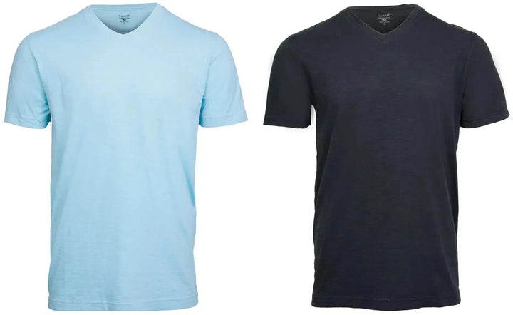 RuckFitt Mens Garment-dyed slub cotton V-Neck T-Shirt - 2-Pack-Shirts & Tops-Sky Blue - Navy-M-