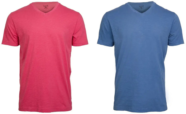 RuckFitt Mens Garment-dyed slub cotton V-Neck T-Shirt - 2-Pack-Shirts & Tops-Warm Red - Blue Night-M-