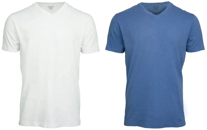 RuckFitt Mens Garment-dyed slub cotton V-Neck T-Shirt - 2-Pack-Shirts & Tops-White - Blue Night-M-