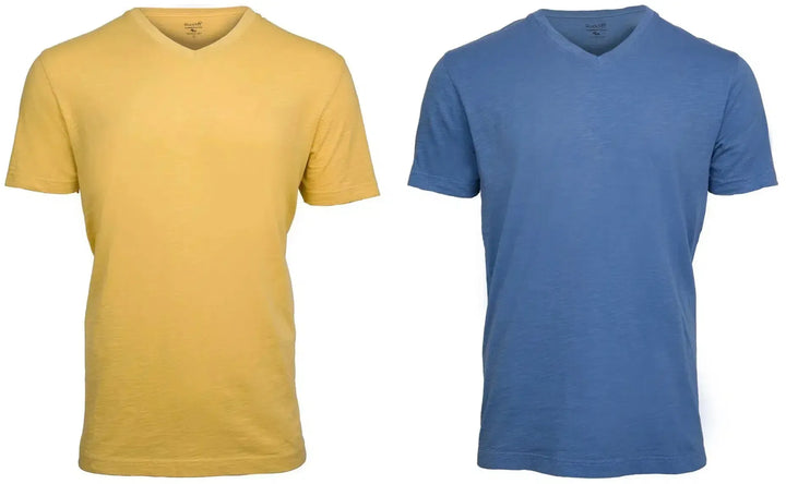 RuckFitt Mens Garment-dyed slub cotton V-Neck T-Shirt - 2-Pack-Shirts & Tops-Yellow - Blue Night-M-