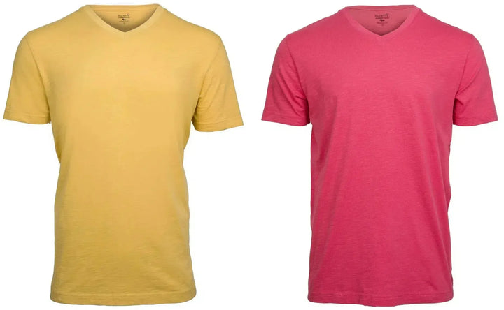 RuckFitt Mens Garment-dyed slub cotton V-Neck T-Shirt - 2-Pack-Shirts & Tops-Yellow - Warm Red-M-