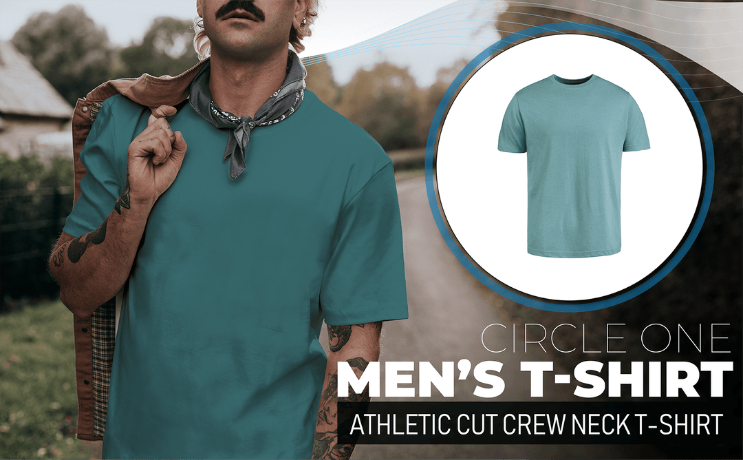 Circle One Men's Crew Neck T-Shirt For Men, Athletic Cut - Bluestone