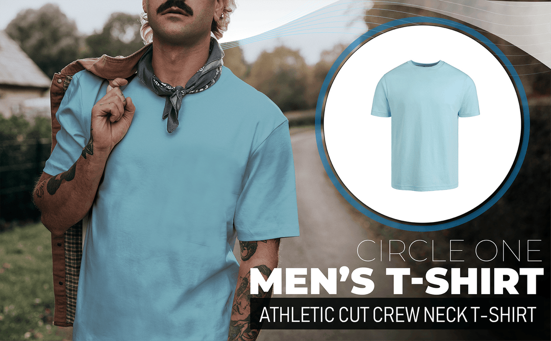 Circle One Men's Crew Neck T-Shirt For Men, Athletic Cut - Light Blue